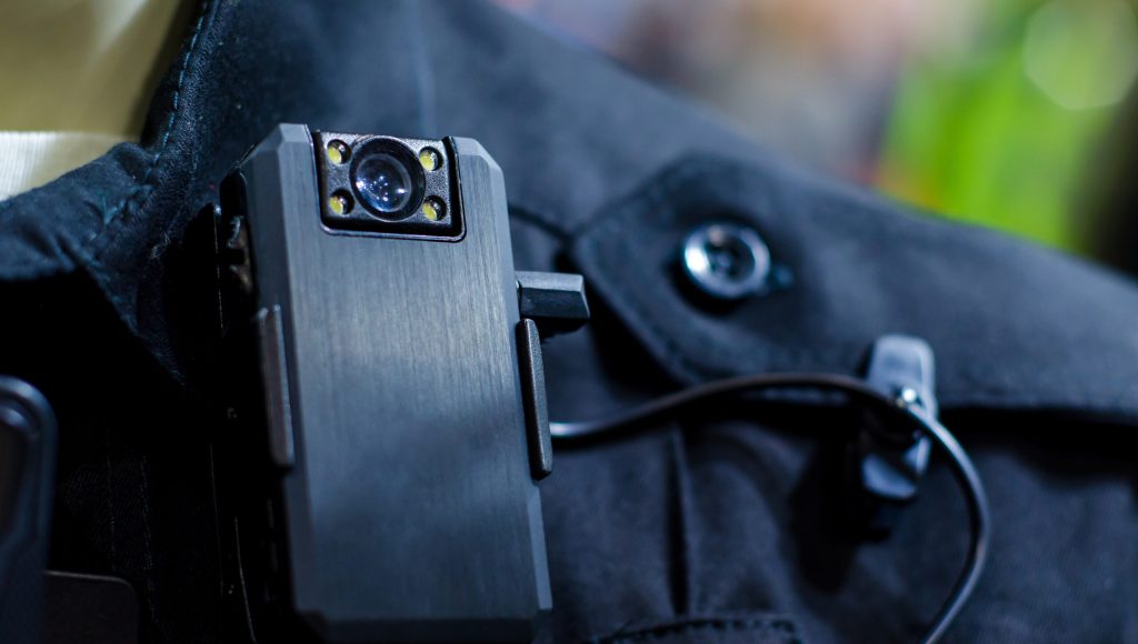 Close-up of police body camera